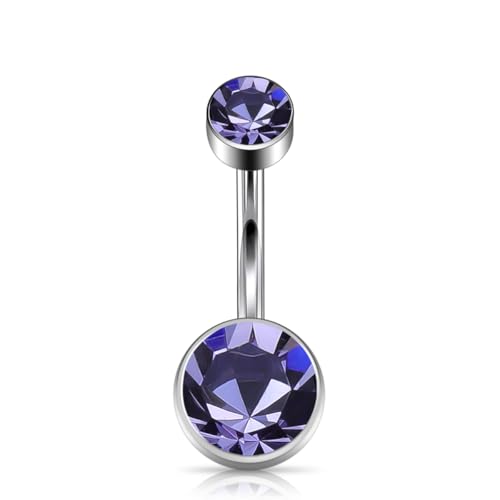 Titanium Floating Belly Button Rings 14G, ASTM F136 Implant-Grade Curved Barbell, Internal Thread with 6mm Teardrop Gems, Sparkle Navel Piercing Jewelry, 10mm/12mm Length - color: Silver-Violet, size: 3/8"(10mm)