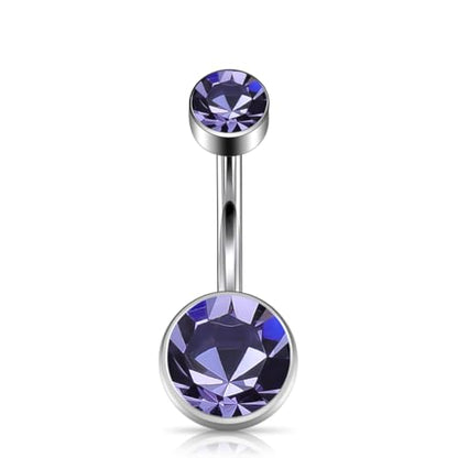 Titanium Floating Belly Button Rings 14G, ASTM F136 Implant-Grade Curved Barbell, Internal Thread with 6mm Teardrop Gems, Sparkle Navel Piercing Jewelry, 10mm/12mm Length - color: Silver-Violet, size: 3/8"(10mm)