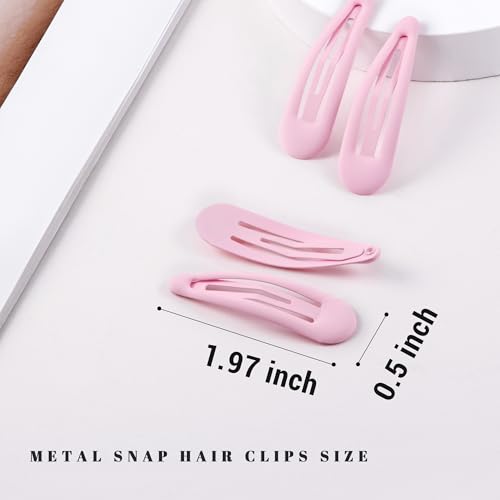 Small Hair Barrettes For Women No Slip Metal Snap Clips For Thin And Fine Hair,Matte Light Pink,20 PCS,1.97 x 0.5 Inch. - color: Matte Light Pink