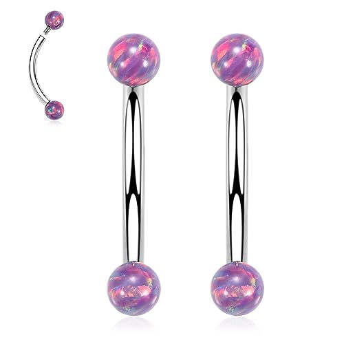 G23 Titanium Eyebrow Piercing Jewelry Eyebrow Rings Curved Barbell 16G Eyebrow Belly Button Ring Navel Rings Rook Daith Earrings Lip Ring Eyebrow Jewelry 6mm-12mm - color: 2PCS,Ball Shape Purple Opal,Silver