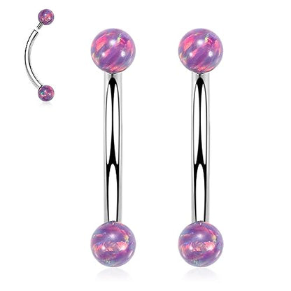 G23 Titanium Eyebrow Piercing Jewelry Eyebrow Rings Curved Barbell 16G Eyebrow Belly Button Ring Navel Rings Rook Daith Earrings Lip Ring Eyebrow Jewelry 6mm-12mm - color: 2PCS,Ball Shape Purple Opal,Silver
