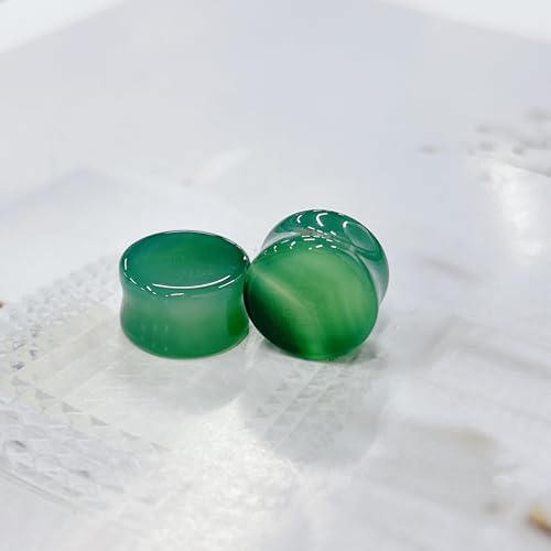 Green Agate Ear Plugs Double Flared Expander Earrings for Women Men 1 Pair Natural Solid Stone Saddle Ears Stretching Tunnels Gauges Stretcher Lobe Earring Body Piercing Jewelry Size 2g to 5/8'' - size: 5/8"(16mm)