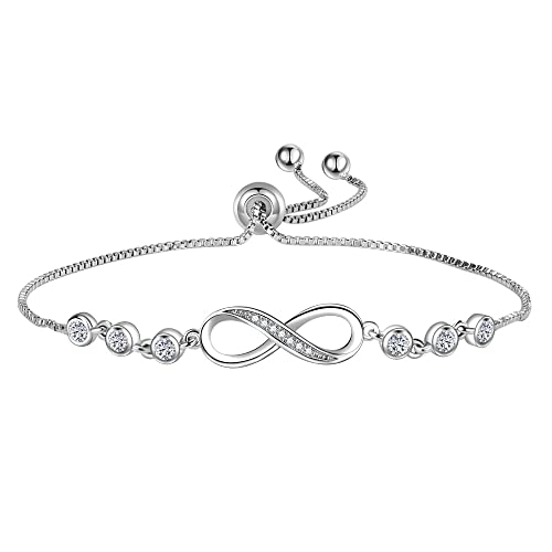 kelistom 925 Sterling Silver Bracelets for Women Teens, Love Heart Charm Chain Bracelet Bangle Fashion Jewelry Gifts - color: infinity zircon