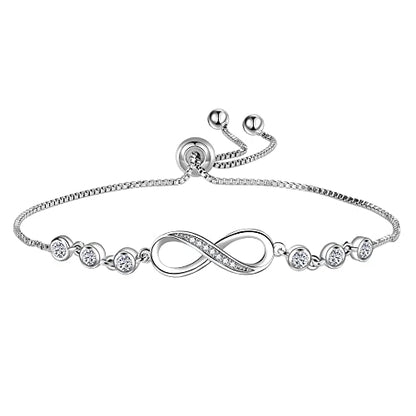 kelistom 925 Sterling Silver Bracelets for Women Teens, Love Heart Charm Chain Bracelet Bangle Fashion Jewelry Gifts - color: infinity zircon
