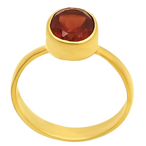 18K Gold Filled Non-Tarnish Ring for Women – Oval Multi Gemstone Solitaire Band – Classic Birthstone Jewelry for Everyday Wear - color: Hessonite Garnet