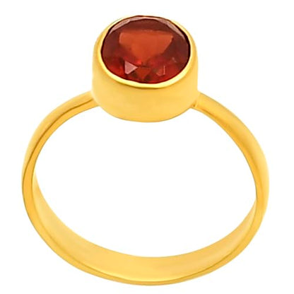 18K Gold Filled Non-Tarnish Ring for Women – Oval Multi Gemstone Solitaire Band – Classic Birthstone Jewelry for Everyday Wear - color: Hessonite Garnet