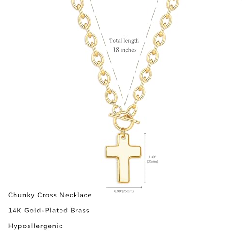 Airmb Cross Necklace for Women Gold/Silver Plated Layered Dainty Cross Chain Trendy Choker Satellite Charm Small Crucifix Pendant Gold/Silver Necklace Stackable Hypoallergenic Delicate Gift for Women - color: Gold-Extra Large Chunky Cross