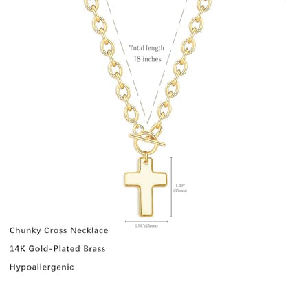 Airmb Cross Necklace for Women Gold/Silver Plated Layered Dainty Cross Chain Trendy Choker Satellite Charm Small Crucifix Pendant Gold/Silver Necklace Stackable Hypoallergenic Delicate Gift for Women - color: Gold-Extra Large Chunky Cross