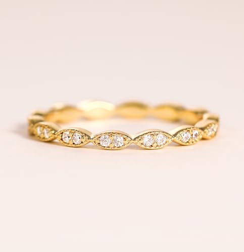 TIGRADE Eternity Ring Oval Milgrain Cubic Zirconia Anniversary Stacking Ring CZ Wedding Band for Women Size 3-13 - color: Gold