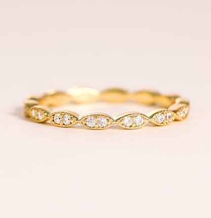 TIGRADE Eternity Ring Oval Milgrain Cubic Zirconia Anniversary Stacking Ring CZ Wedding Band for Women Size 3-13 - color: Gold