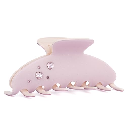 MAORULU Cute Claw Clip for Women – 4.3'' Large Acetate Hair Clips for Thick Thin Curly Long Hair, Durable Hair Clamps Non-slip Jaw Clip, Strong Hold, Stylish French Design (Pink Rhinestone Clips) - color: Pink Rhinestone Clips