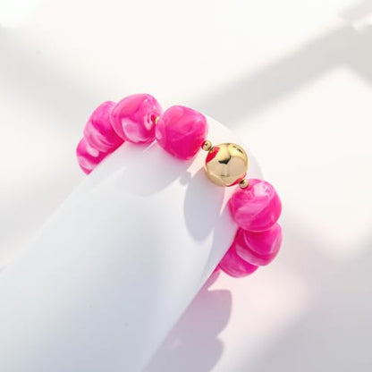 WOWORAMA Chunky Beaded Bracelets for Women Colorful Large Square Beads Bracelet Boho Acrylic Resin Stretch Bracelets Statement Chunky Bracelet Summer Jewelry - color: Square-Rose Red