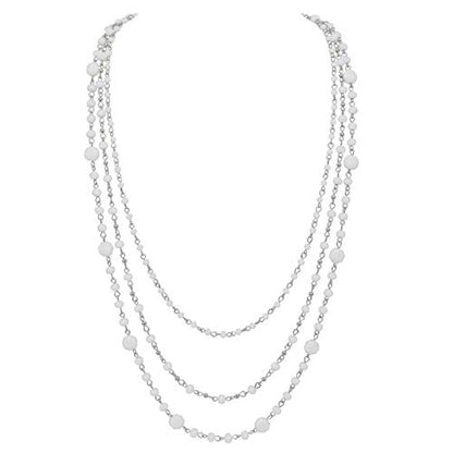 Firstmeet Long Chain Multi Layer Fashion Glass Beads Handmade Necklace for Women - color: White-y