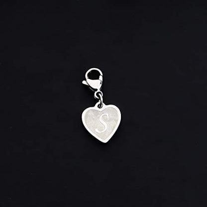 FAADBUK Initial Letter A-Z Alphabet Heart Charms for Jewelry Bracelet Keychain Necklace Initial Stainless steel Clasp Clip on Charm - color: intial S