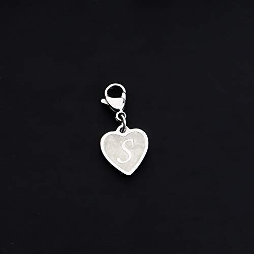 FAADBUK Initial Letter A-Z Alphabet Heart Charms for Jewelry Bracelet Keychain Necklace Initial Stainless steel Clasp Clip on Charm - color: intial S