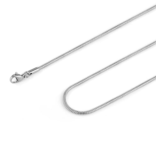 HZMAN Snake Chain Necklace for Men Women Thin Stainless Steel Chain Necklace Hip Hop Men's Choker Necklace 16"-30" Jewelry Gift - color: 1.2mm-Silver, size: 20.0In