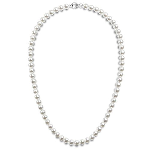 PAVOI 925 Sterling Silver Round Simulated Shell Pearl Necklace Strand | Pearl Choker Necklace | Jewelry for Women - size: 22 Inches, style: 6mm