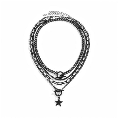 4 Pcs Black Necklace,Star Necklace Layered Necklaces for Women Goth Emo Jewelry Gothic Necklaces for Women - color: black star