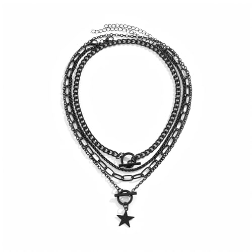 4 Pcs Black Necklace,Star Necklace Layered Necklaces for Women Goth Emo Jewelry Gothic Necklaces for Women - color: black star