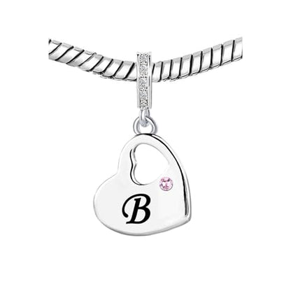 KunBead Initial A-Z Letter Pink Heart Alphabet Birthday Dangle Love Charms Compatible with Pandora Charm Bracelet for Auntie Friend Sister Mom Daughter Nana Granddaughter Wife - style: Letter B
