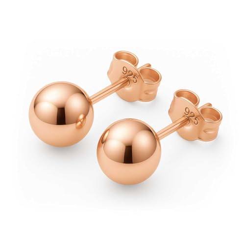 KEZEF 925 Sterling Silver Ball Stud Earrings for Women, 2mm to 10mm | Nine Bead Sizes, Three Finishes, Hypoallergenic Nickel Free Post, Butterfly Push Back, Sold As One Pair - color: Rose Gold, size: 4mm