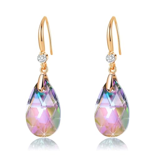 Austrian Crystal Teardrop Dangle Drop Earrings for Women 14K Gold Plated Hook Earring Hypoallergenic Jewelry Gifts for Women Girls - color: Rainbow