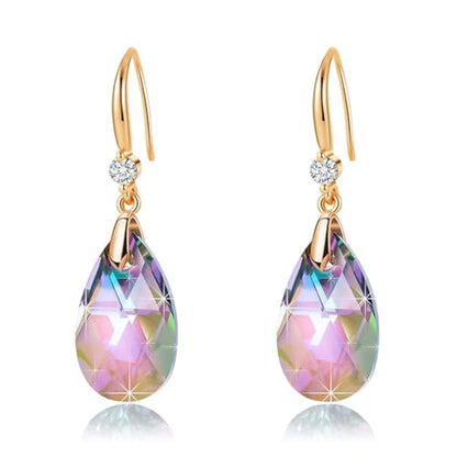 Austrian Crystal Teardrop Dangle Drop Earrings for Women 14K Gold Plated Hook Earring Hypoallergenic Jewelry Gifts for Women Girls - color: Rainbow