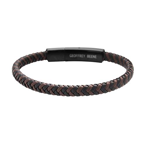 Geoffrey Beene Men's Braided Genuine Leather Fashion Bangle Bracelet with Stainless Steel Clasp - color: Brown