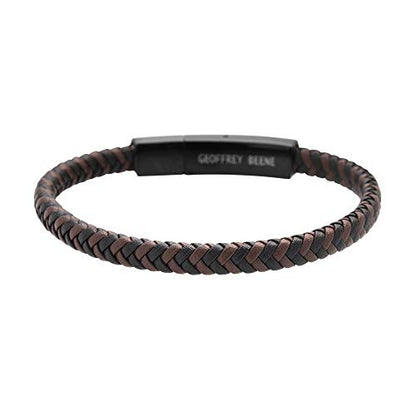 Geoffrey Beene Men's Braided Genuine Leather Fashion Bangle Bracelet with Stainless Steel Clasp - color: Brown