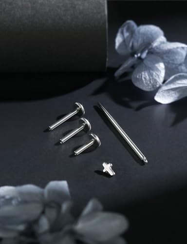 16G Astm F136 Titanium Internal Thread Flat Back Earrings Nose Studs Tragus Forward Helix Conch Cartilage Lobe Earrings Stud Medusa Labret Monroe Lip Ring Piercing Jewelry For Women Men - size: 16G--Style A