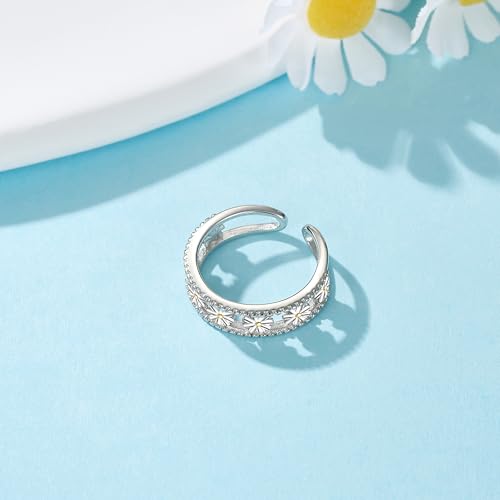 Celtic Knot/Mushroom/Ladybug Toe Rings Sterling Silver Irish Celtic Adjustable Toe Band Ring Pinky Rings Foot Jewelry for Women - style: Daisy