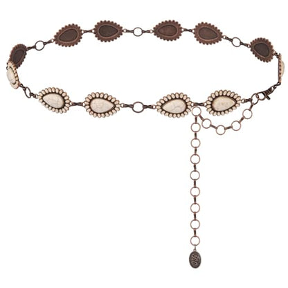Montana West Rustic Couture's Turquoise Western Concho Chain Belt for Women | Large Western Cowgirl Metal Adjustable Boho Body Chain Belt for Dresses Jeans Country Concert - color: Buttery White