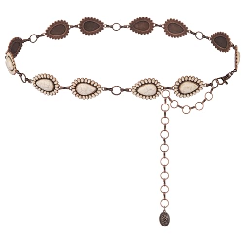 Montana West Rustic Couture's Turquoise Western Concho Chain Belt for Women | Large Western Cowgirl Metal Adjustable Boho Body Chain Belt for Dresses Jeans Country Concert - color: Buttery White