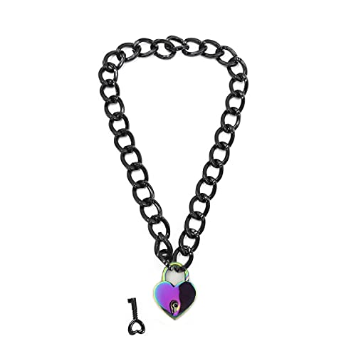 Succuba Padlock Necklace Metal Chain Collar Choker Heart Lock Necklace with Key and Box for Women, Men and Pet (16 to 22 Inches) - color: J