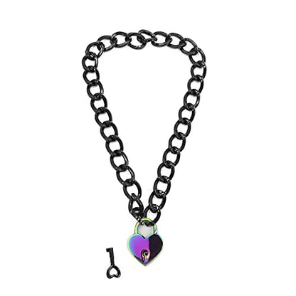 Succuba Padlock Necklace Metal Chain Collar Choker Heart Lock Necklace with Key and Box for Women, Men and Pet (16 to 22 Inches) - color: J