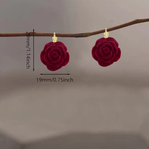 Handmade Bohemian Aesthetic Dainty Acrylic Flower Petal Leverback Earrings Sparkly 14K Gold Floral Dangle Drop Earrings for Women - color: Wine Red