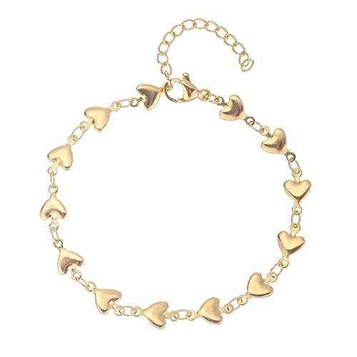 14K White Gold Plated Link Bracelet for Women Heart Star Round Beaded Charms Dainty Chain Simple Jewelry Gifts - color: heart link-2