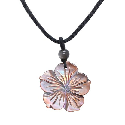 Justinstones Hand Carved Healing Crystals Gemstone Hawaii Flower Pendant Hand Weaving Wax Rope Necklace 22 inch - color: Gray Shell