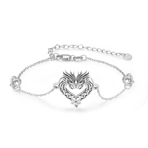 Animal Bracelet for Women 925 Sterling Silver Celtic Dragon/Horse/Wolf Bracelet Adjustable Bracelet Cute Animal Jewelry Gift for Women - style: Dragon Bracelet