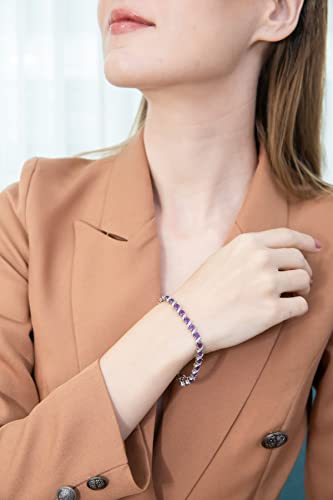 B. BRILLIANT Sterling Silver Genuine, Created or Simulated Gemstone Round S Design Tennis Bracelet for Women - color: Amethyst - Sterling Silver