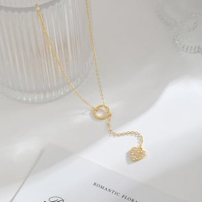 VIROMY Gold Long Y Necklaces for Women Trendy - Dainty Lariat Chain Drop Pendant Necklace for Women Gold Statement Jewelry - color: Y Necklace 09