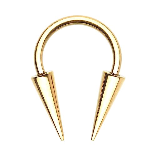 Pierced Owl 14-20GA Stainless Steel Horseshoe Circular Barbell with Long Spikes - color: Gold Tone