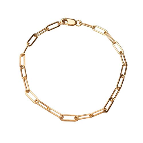 kelistom 14K Gold Filled Stainless Steel Paperclip Chain Bracelet for Women, 7.5” Rectangle Link Bracelets, Waterproof and Never Tarnish - color: 14K gold