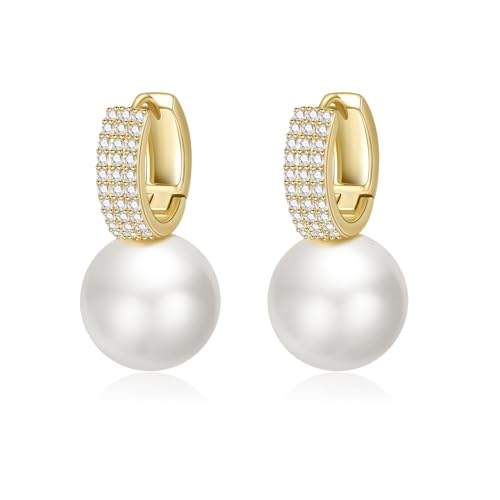 Pearl Earrings for Women 14K Gold Plated Hypoallergenic Pearl Earrings 5A Cubic Zirconia Dangle Earrings Elegant Jewelry - color: 6-Gold