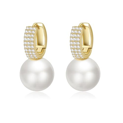 Pearl Earrings for Women 14K Gold Plated Hypoallergenic Pearl Earrings 5A Cubic Zirconia Dangle Earrings Elegant Jewelry - color: 6-Gold