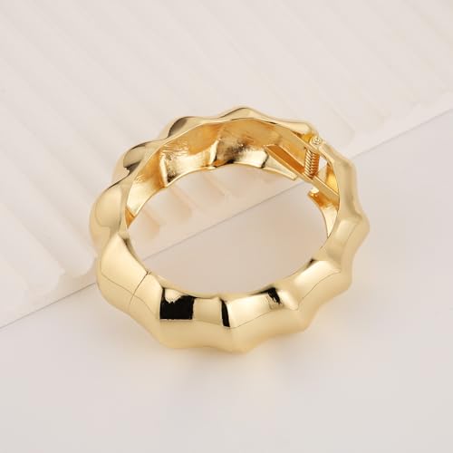 HZMAN Chunky Gold Cuff Bracelets for Women Thick Wide Bangle Bracelet Hammered Open Hinge Wrist Cuff Bracelet Jewelry Gift - color: 10.Twisted Gold