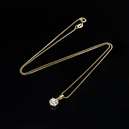 JewelryPalace Round 1ct 2ct 3ct Cubic Zirconia Solitaire Pendant Necklace for Women, 925 Sterling Silver 14k White Gold Plated Necklaces for Her, Classic Simulated Diamond Jewelry Set, 18 Inches chain - color: B-1ct-CZ-Yellow Gold Plated