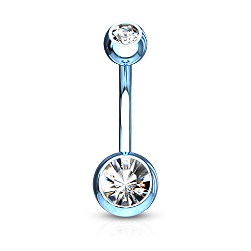 FIFTH CUE 14GA Surgical Steel & Synthetic Opal Resin Belly Button Ring, 3/8" Length, 5mm x 8mm Ball - Classic Look, Highly Rate Belly Rings for Women, Super High Quality - style: Titanium Light Blue/Clear
