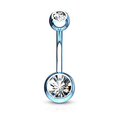 FIFTH CUE 14GA Surgical Steel & Synthetic Opal Resin Belly Button Ring, 3/8" Length, 5mm x 8mm Ball - Classic Look, Highly Rate Belly Rings for Women, Super High Quality - style: Titanium Light Blue/Clear