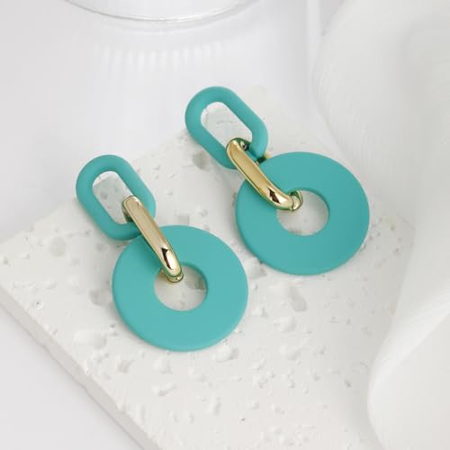 RUOFFETA Acrylic Rectangle Earrings, Fashion Acrylic Square/Oval/Hoop Statement Drop Earrings for Women - color: Aqua Round